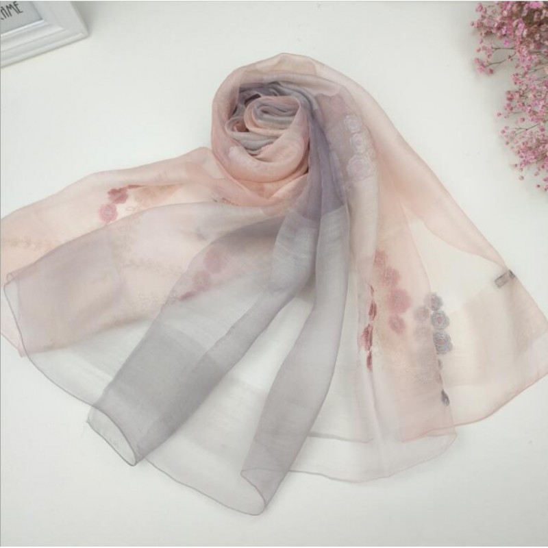 Wool Silk Scaves Pink Gray Plaid Women Summer Scarf